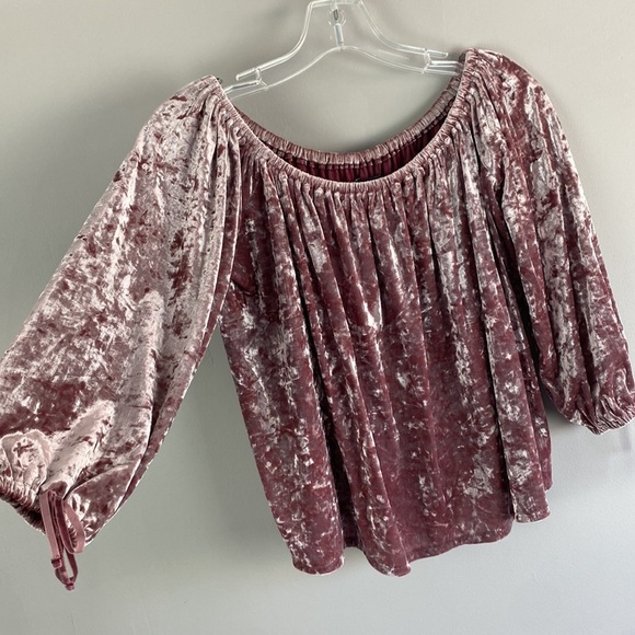 American Eagle Pink Crushed Velvet Off The Shoulder Peasant Top Size Small Fairy - Picture 10 of 13